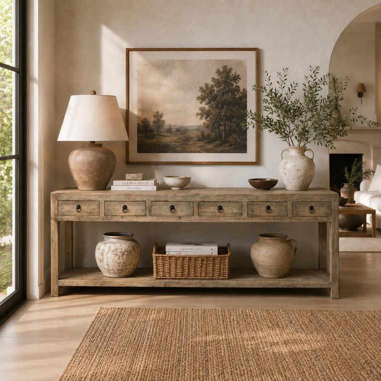Capri Console Table with 6 Drawers Weathered Grey image 3
