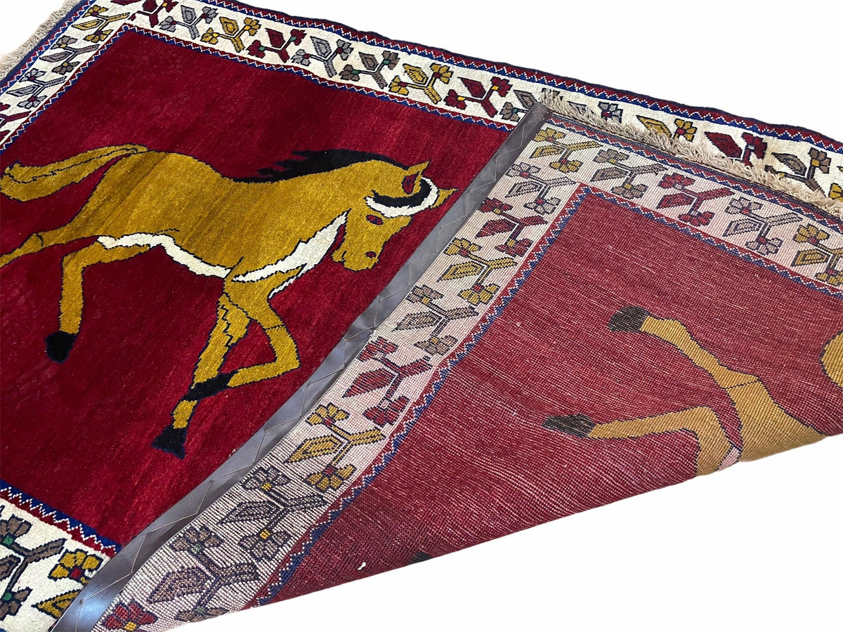 4 X 7 Handmade Hand-Knotted Quality Wool Rug Horses Zagros Red Mustard Gold New - Jewel Rugs, view 8
