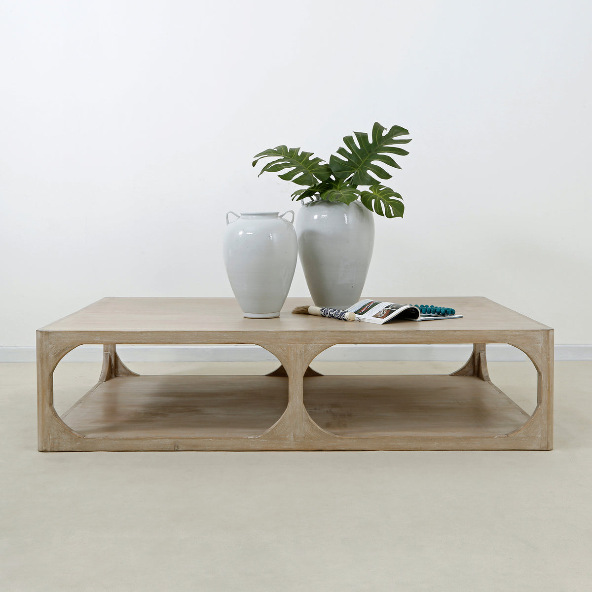 Ming Arch Coffee Table Weathered white wash 55x33