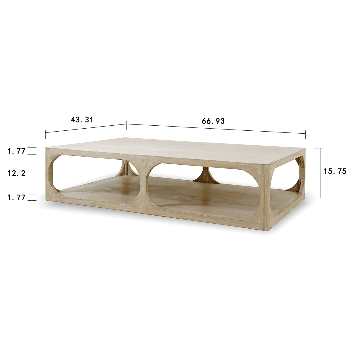 Ming Arch Coffee Table Weathered white wash 67x43
