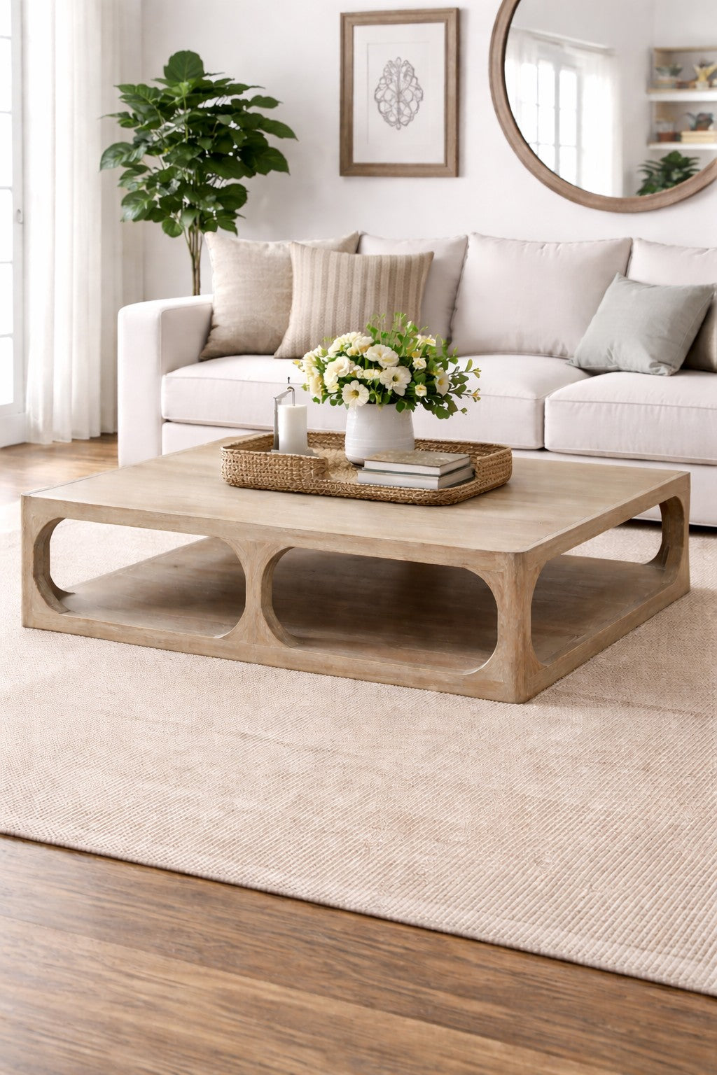 Ming Arch Coffee Table Weathered white wash 55x33