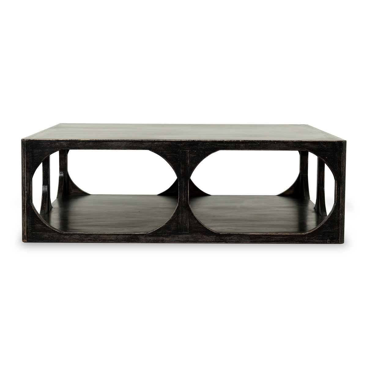 Ming Arched Square Coffee Table Distressed Black 49x49x16H