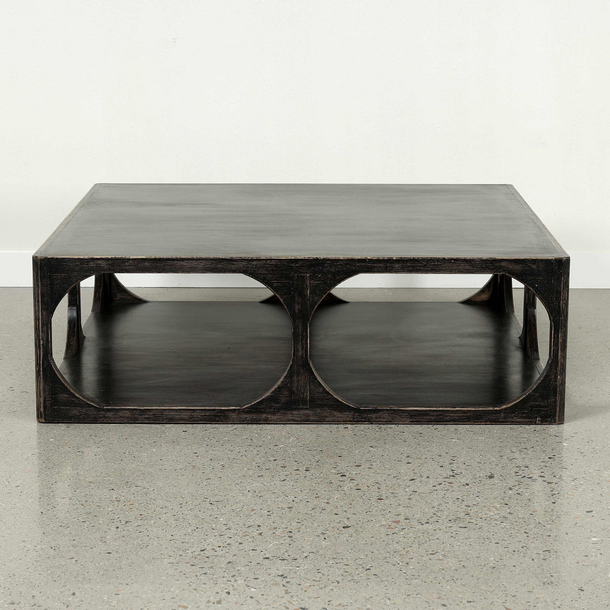 Ming Arched Square Coffee Table Distressed Black 49x49x16H