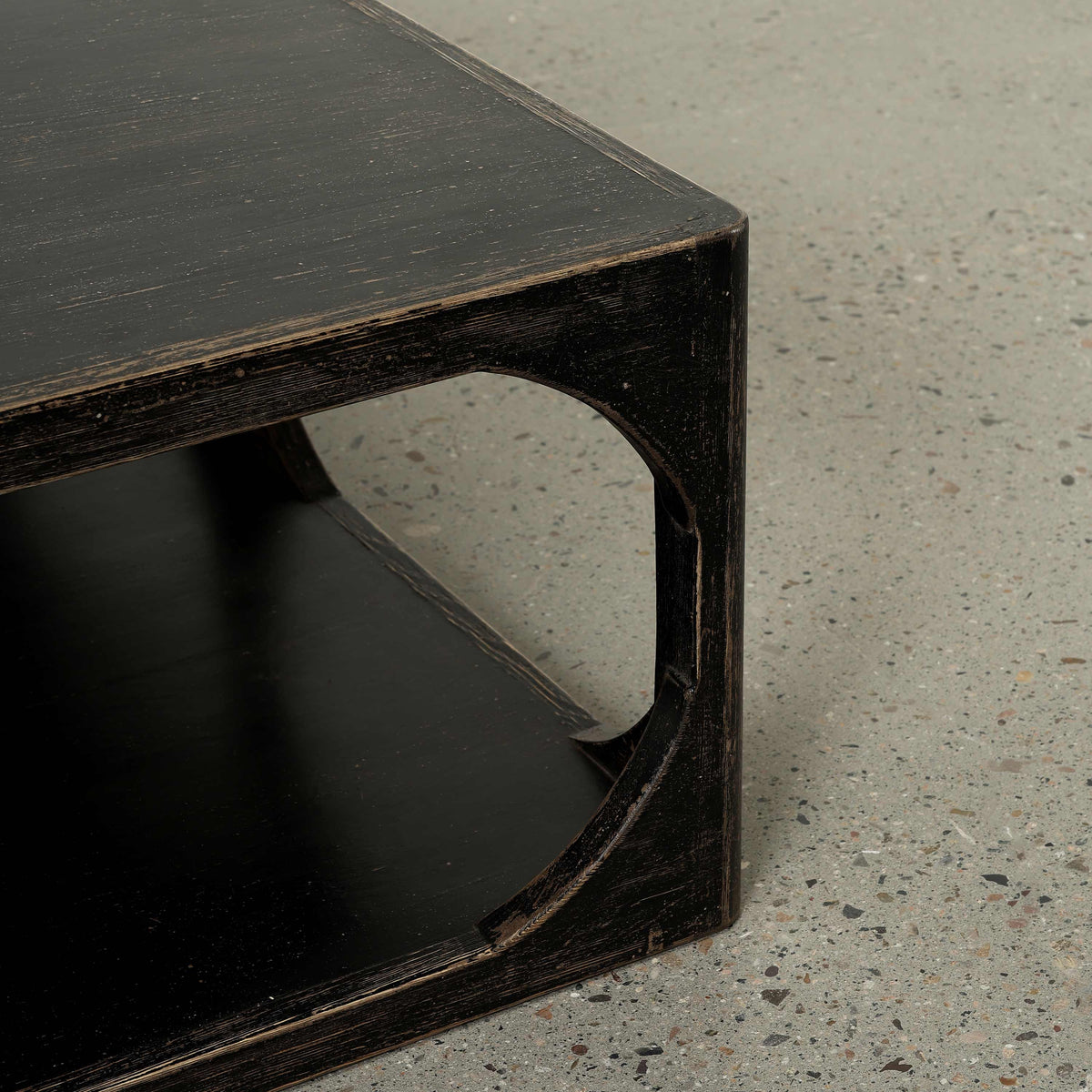 Ming Arched Square Coffee Table Distressed Black 49x49x16H