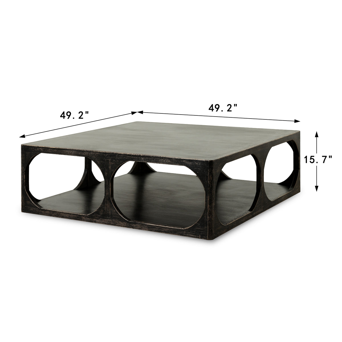 Ming Arched Square Coffee Table Distressed Black 49x49x16H