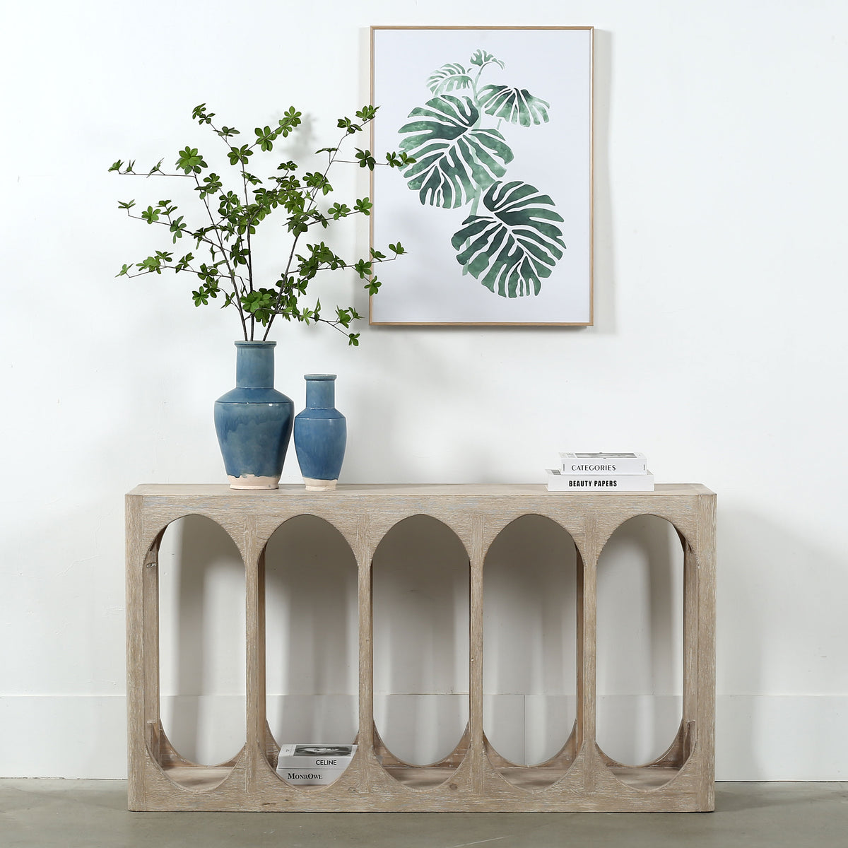 Arched Console Table Whitewash 59"Wx14"Dx32"H