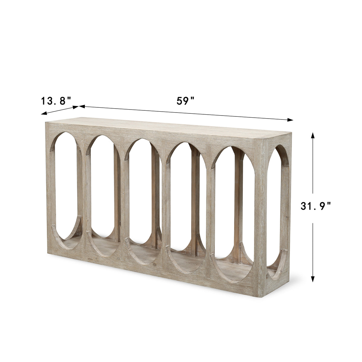 Arched Console Table Whitewash 59"Wx14"Dx32"H