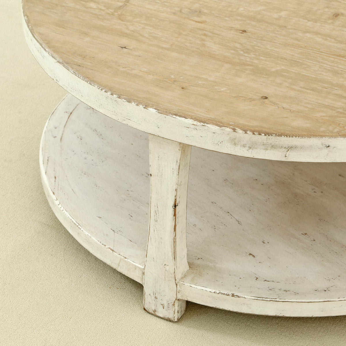 Amalfi Two Tones Round Coffee Table with Shelf Antique White