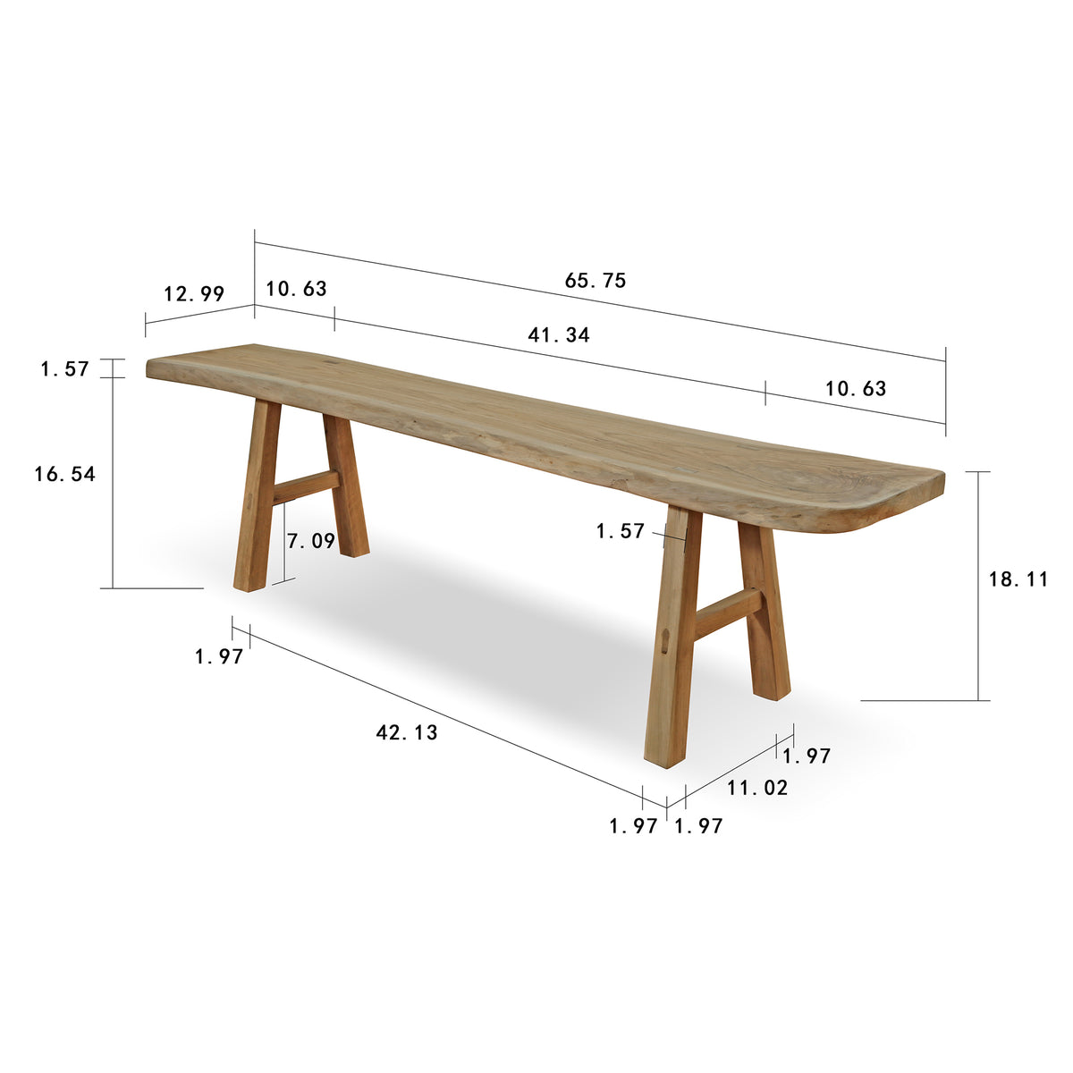 65" Live edge walnut wood bench natural(size and color vary)