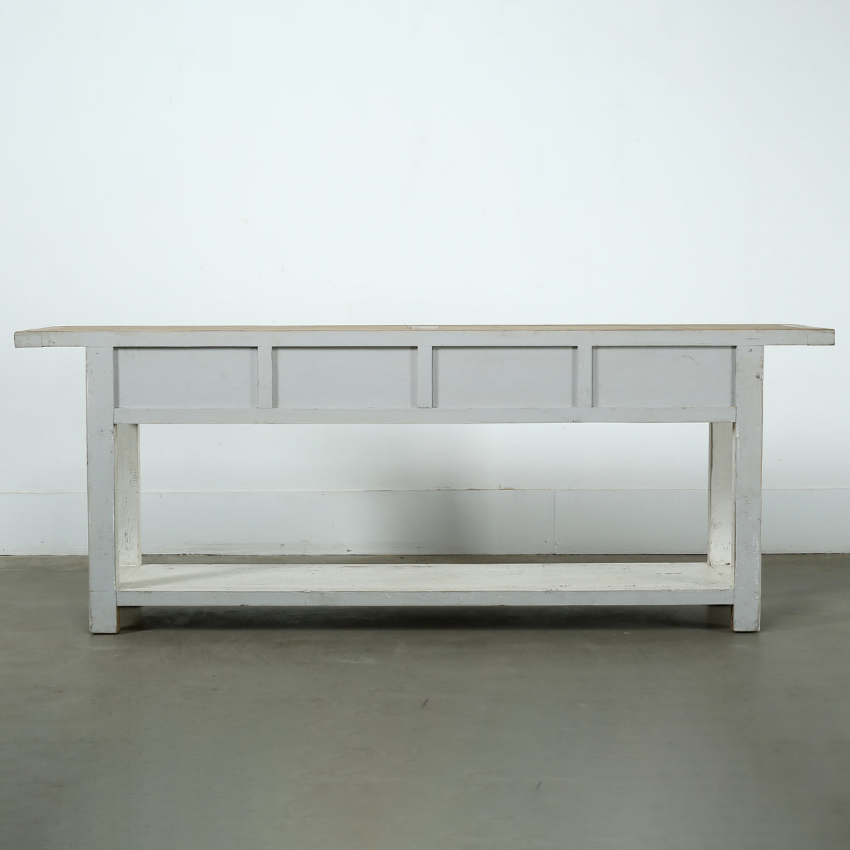 91" Long Amalfi Two Tones Console Table with 4 Drawers Distressed White