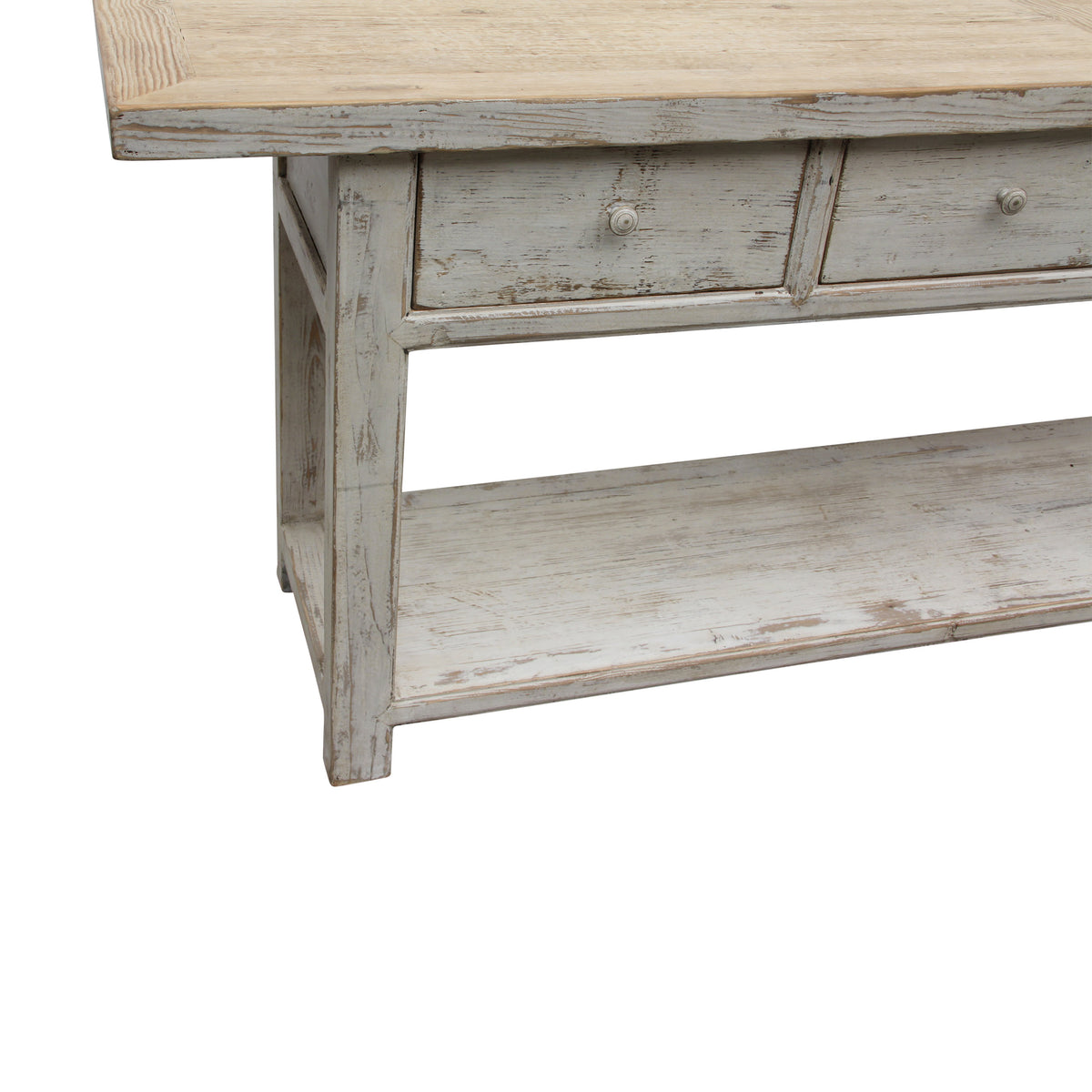 66" Long Amalfi Two Tones Console Table with 3 Drawers Distressed White
