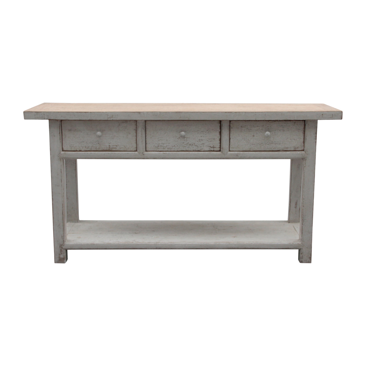 66" Long Amalfi Two Tones Console Table with 3 Drawers Distressed White
