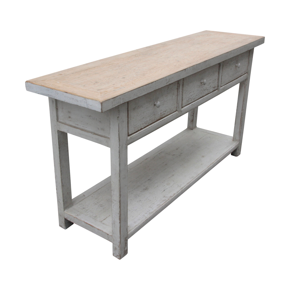 66" Long Amalfi Two Tones Console Table with 3 Drawers Distressed White