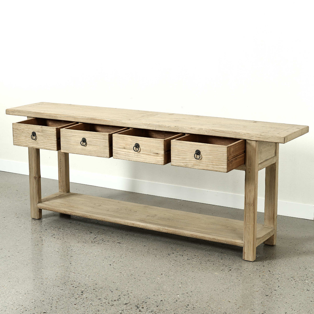 90" Long Console Table with 4 Drawers Weathered Natural