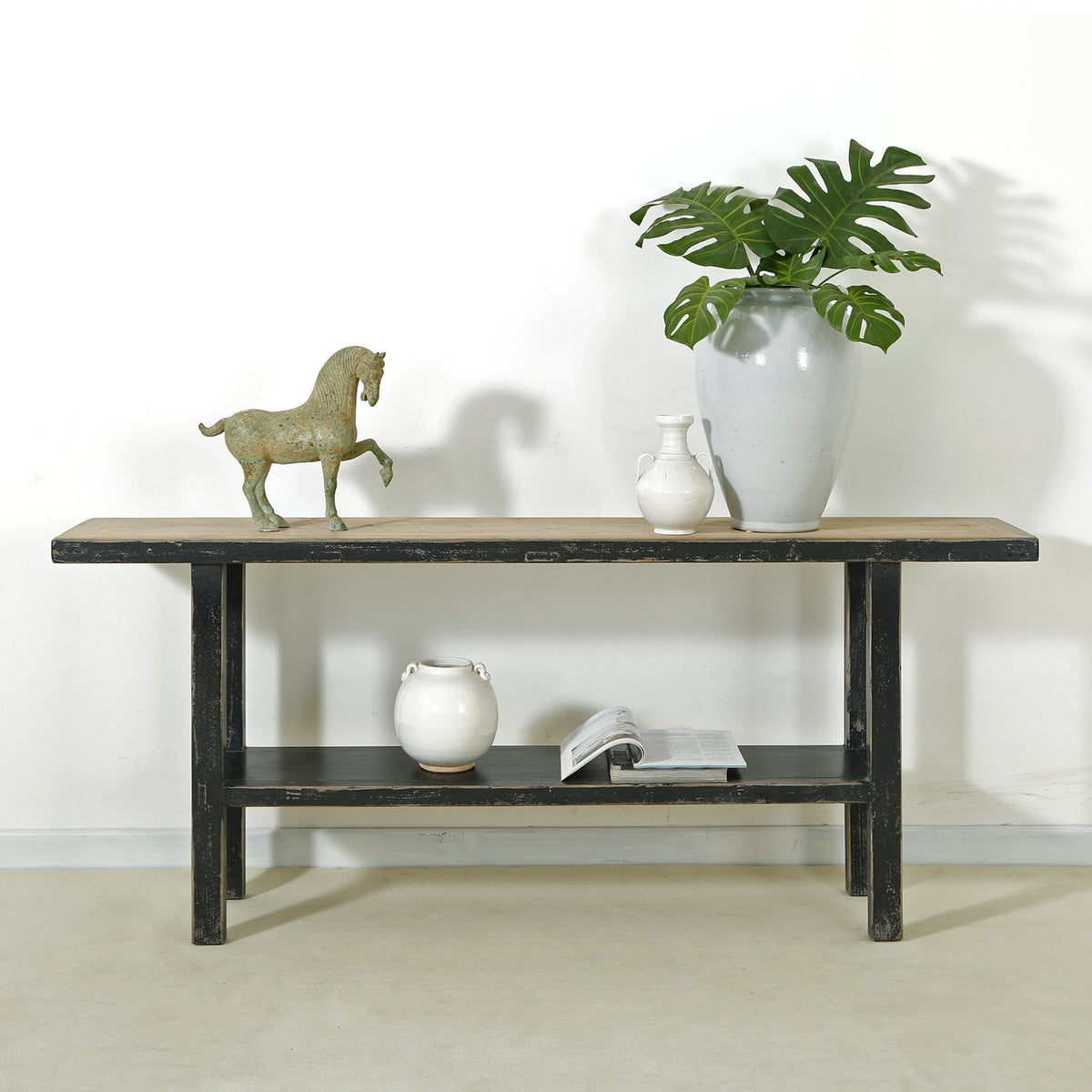 Song Console Table with Shelf Antique Black