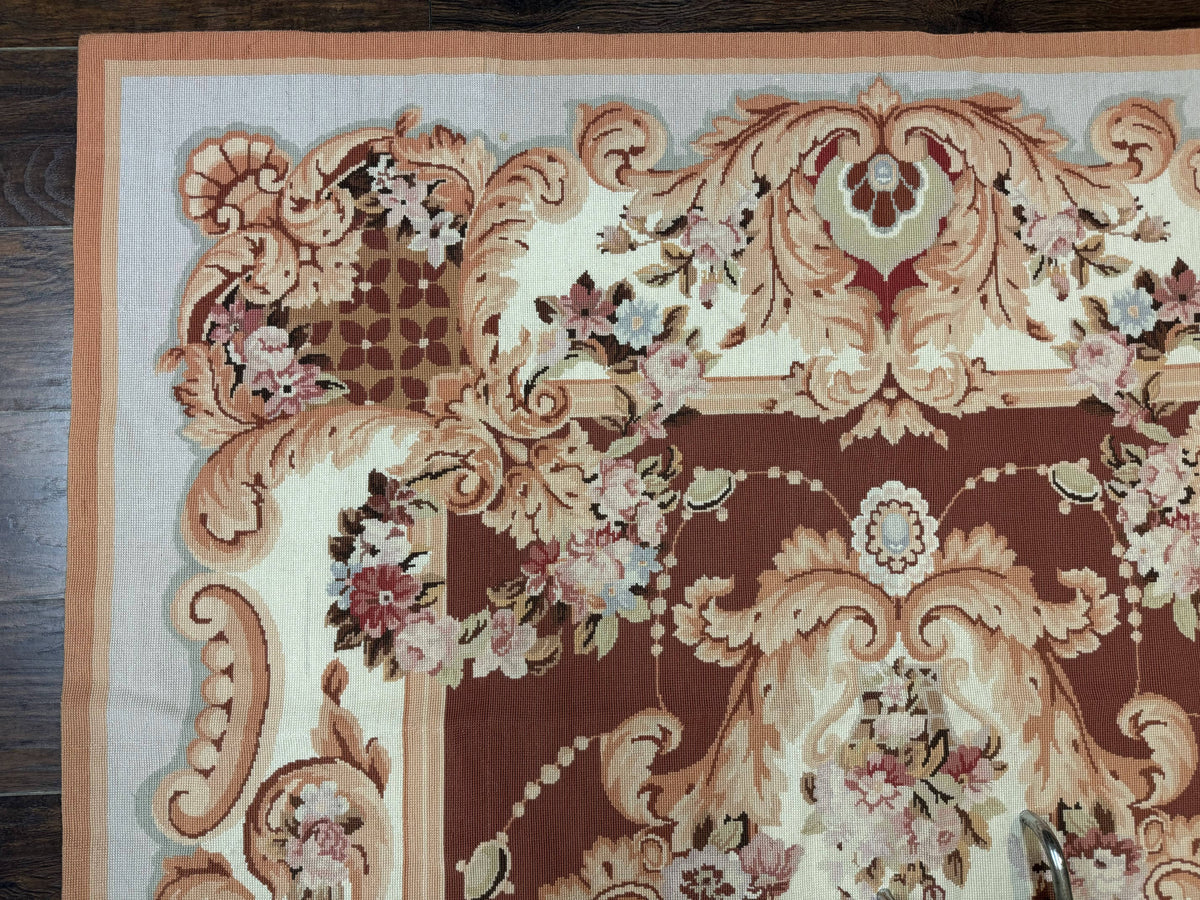 Vintage Needlepoint Rug 6x9, Aubusson Rug, Flatweave Wool Elegant Carpet, Medium Size, French European Design - Jewel Rugs, view 6