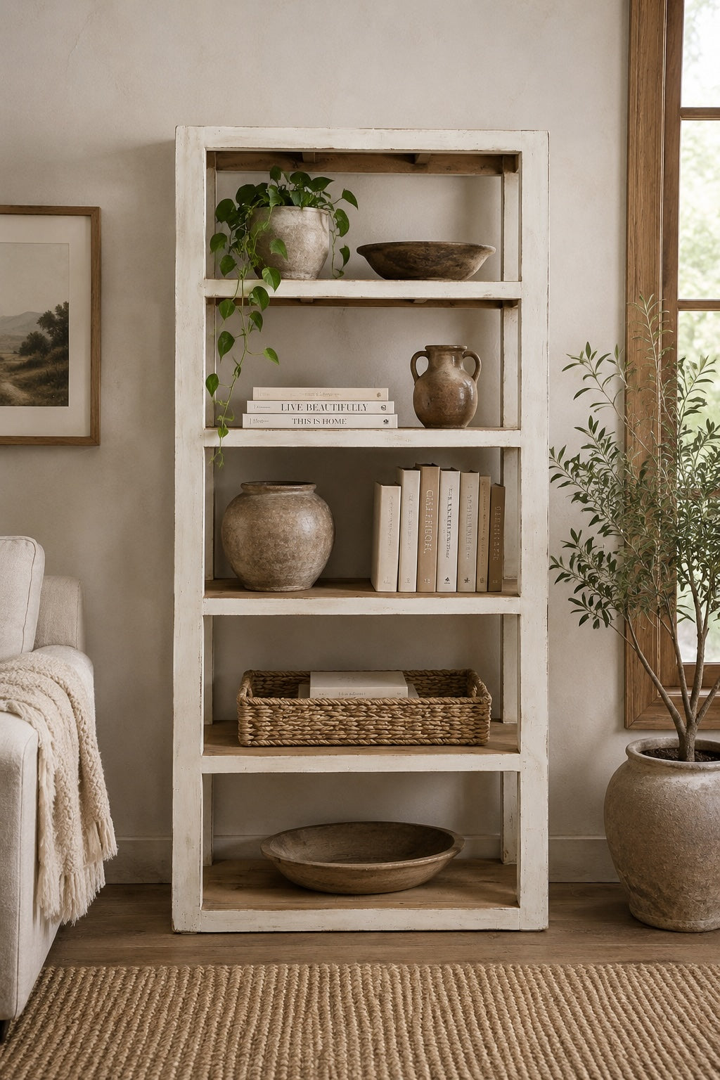 Amalfi Two Tones Grand Frame Pinewood Shelf Antique Off White