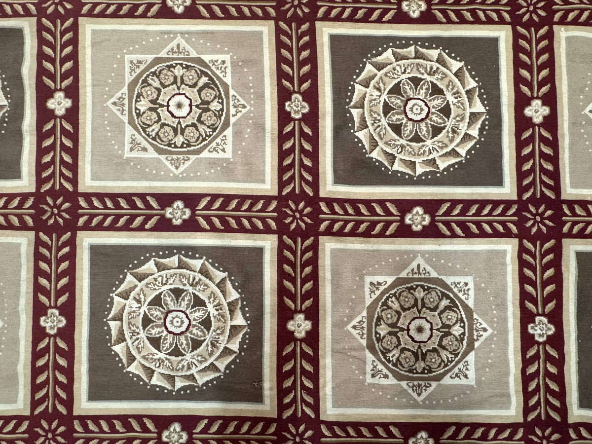 Needlepoint Rug 9x12, Panel Design, Burgundy Taupe, Elegant - Jewel Rugs, view 5