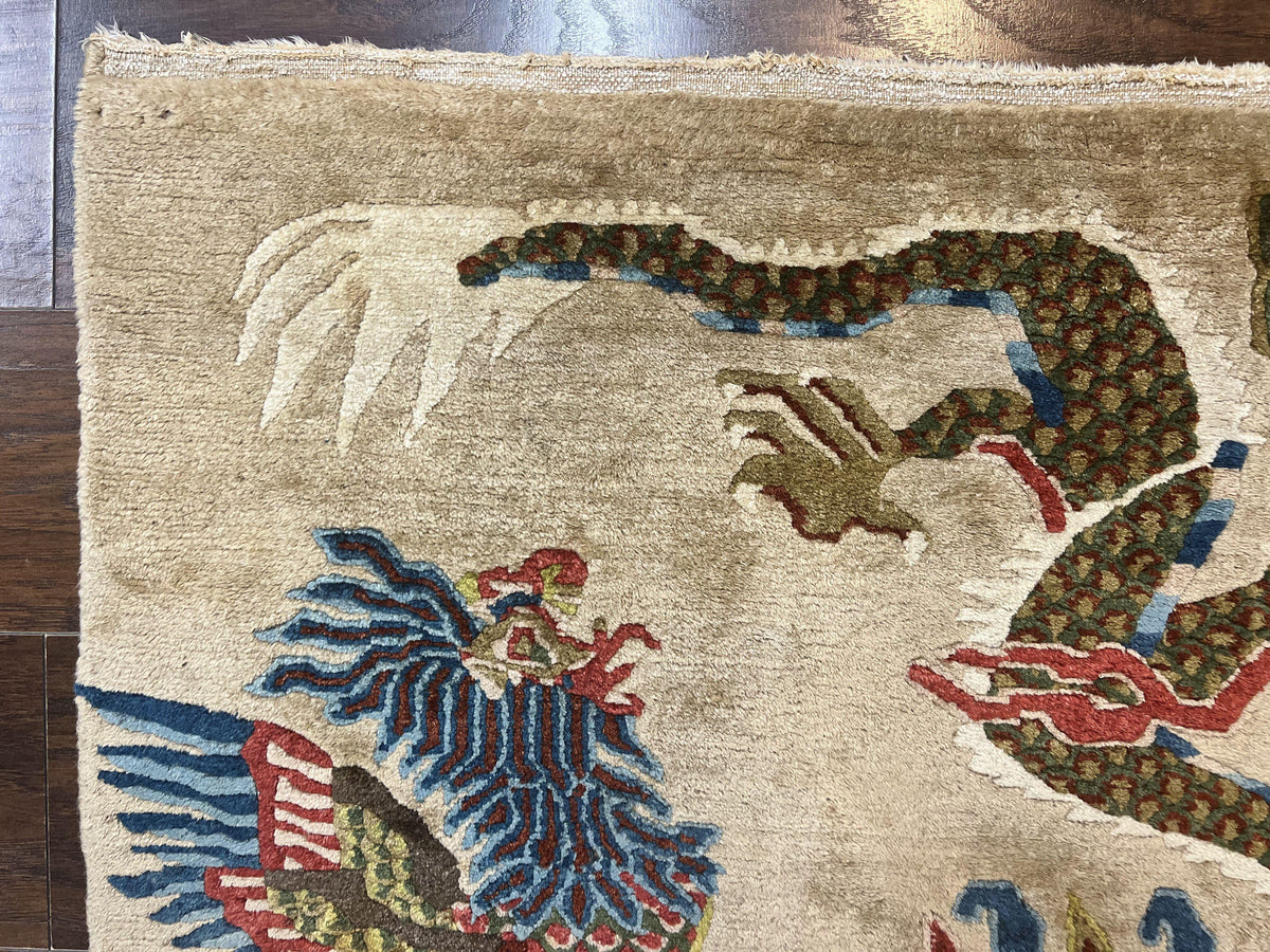 Antique Chinese Peking Rug 3 x 5.6, Dragon Motifs, Handmade Wool Asian Oriental Carpet - Jewel Rugs, view 7