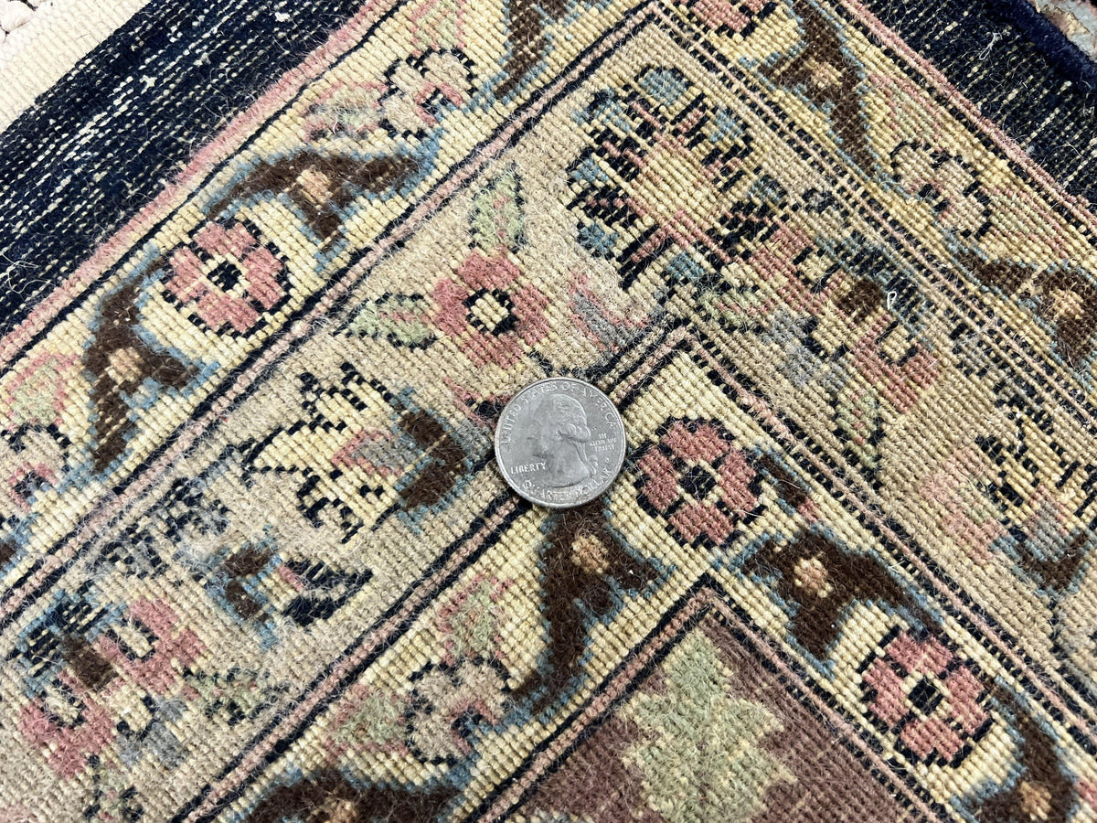 Sino Persian Rug 9x12, Navy Blue and Pink Hand Knotted Wool and Silk Highlights Vintage Oriental Carpet, Handmade Floral Area Rug 9 x 12 ft - Jewel Rugs, view 10