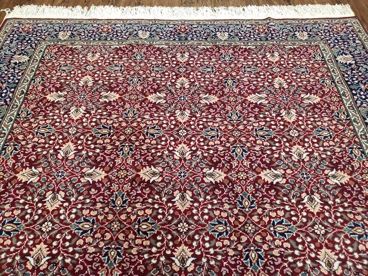 Vintage Turkish Sivas Area Rug 6.5 x 9.5, Wool Hand-Knotted Red & Midnight Blue Allover Floral Pattern Oriental Carpet, 6x9 Traditional Rug - Jewel Rugs, view 11