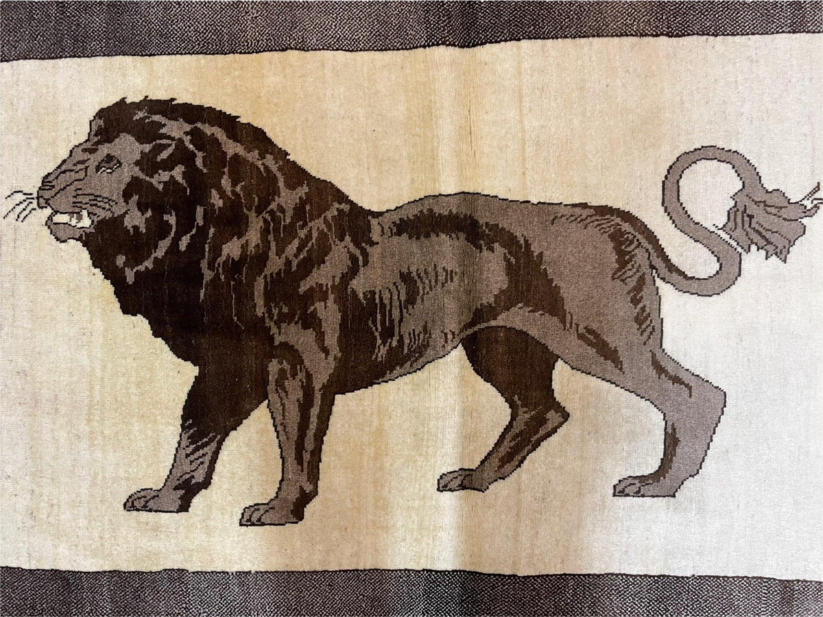 3 x 5 Handmade Rug Brown Beige Hand-Knotted Lion Rug New Vintage Quality Animal - Jewel Rugs, view 3