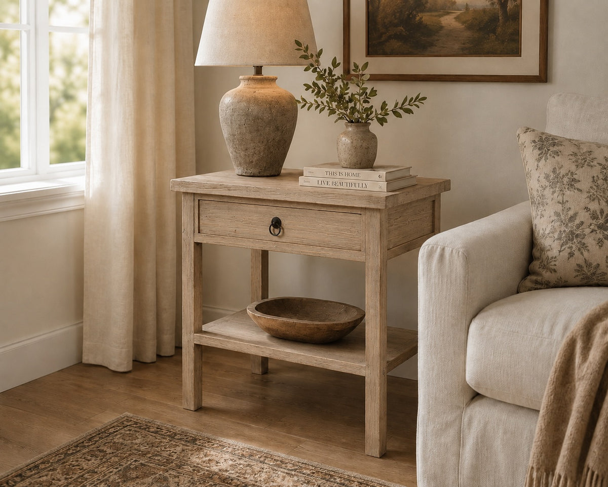 One Drawer Side Table Weathered Natural 28x20x30H