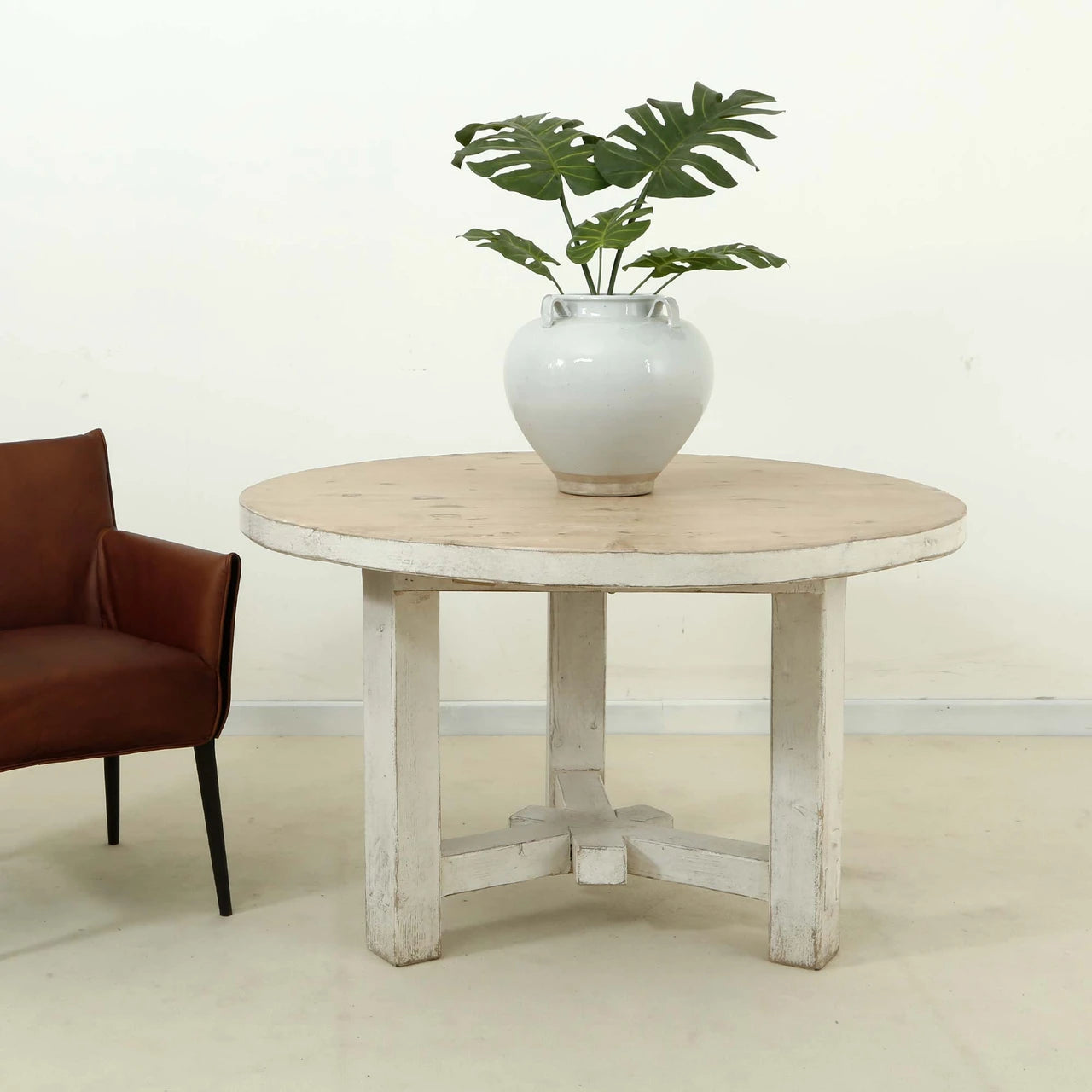 Amalfi Two-Tone Round Dining Table | Antique Distressed Finish