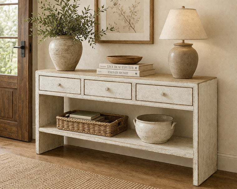 Amalfi Two Tones Entry table with 3 drawers 59X15X33H image 3