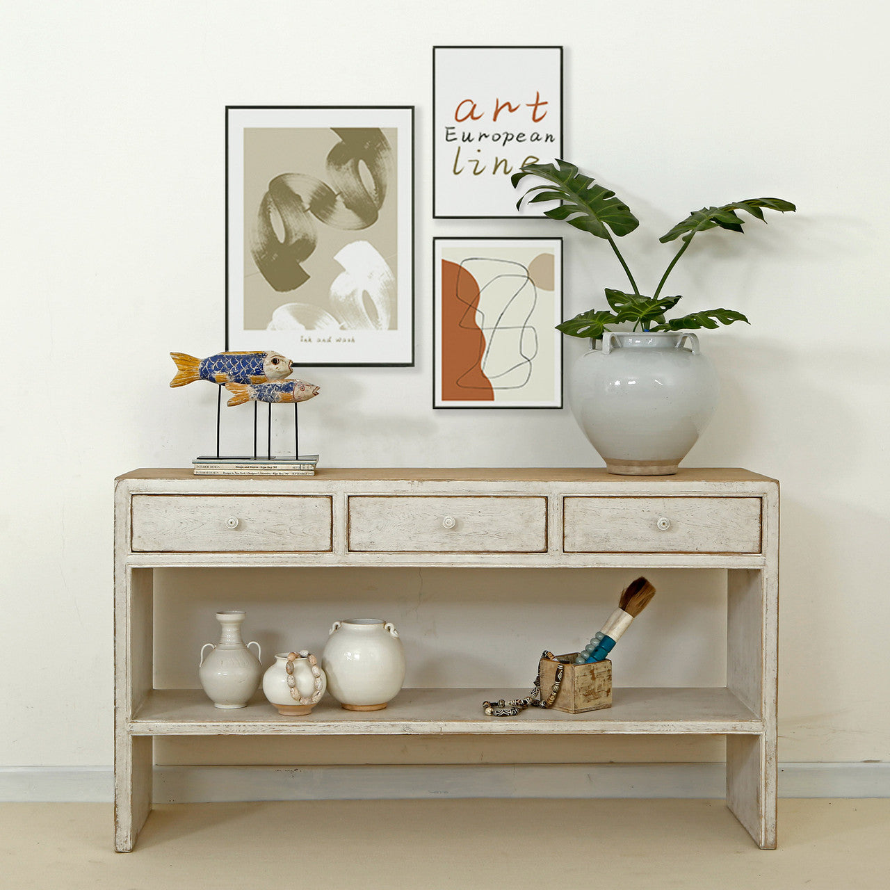 Amalfi Two Tones Entry table with 3 drawers image