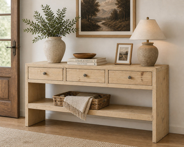 Amalfi Entry table with 3 drawers Weathered Nature Wood image 3