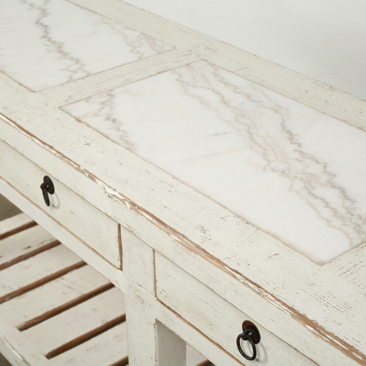 Amalfi Marble Top Console Distressed White 83x20x35H
