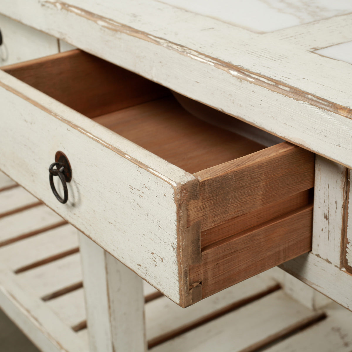 Amalfi Marble Top Console Distressed White 83x20x35H