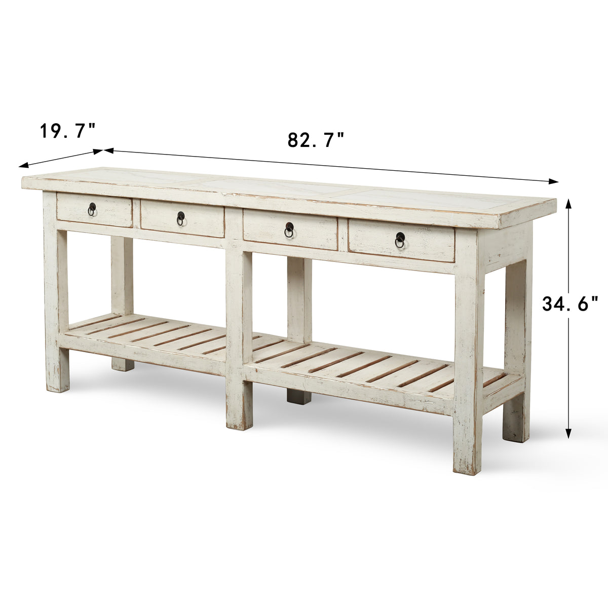Amalfi Marble Top Console Distressed White 83x20x35H