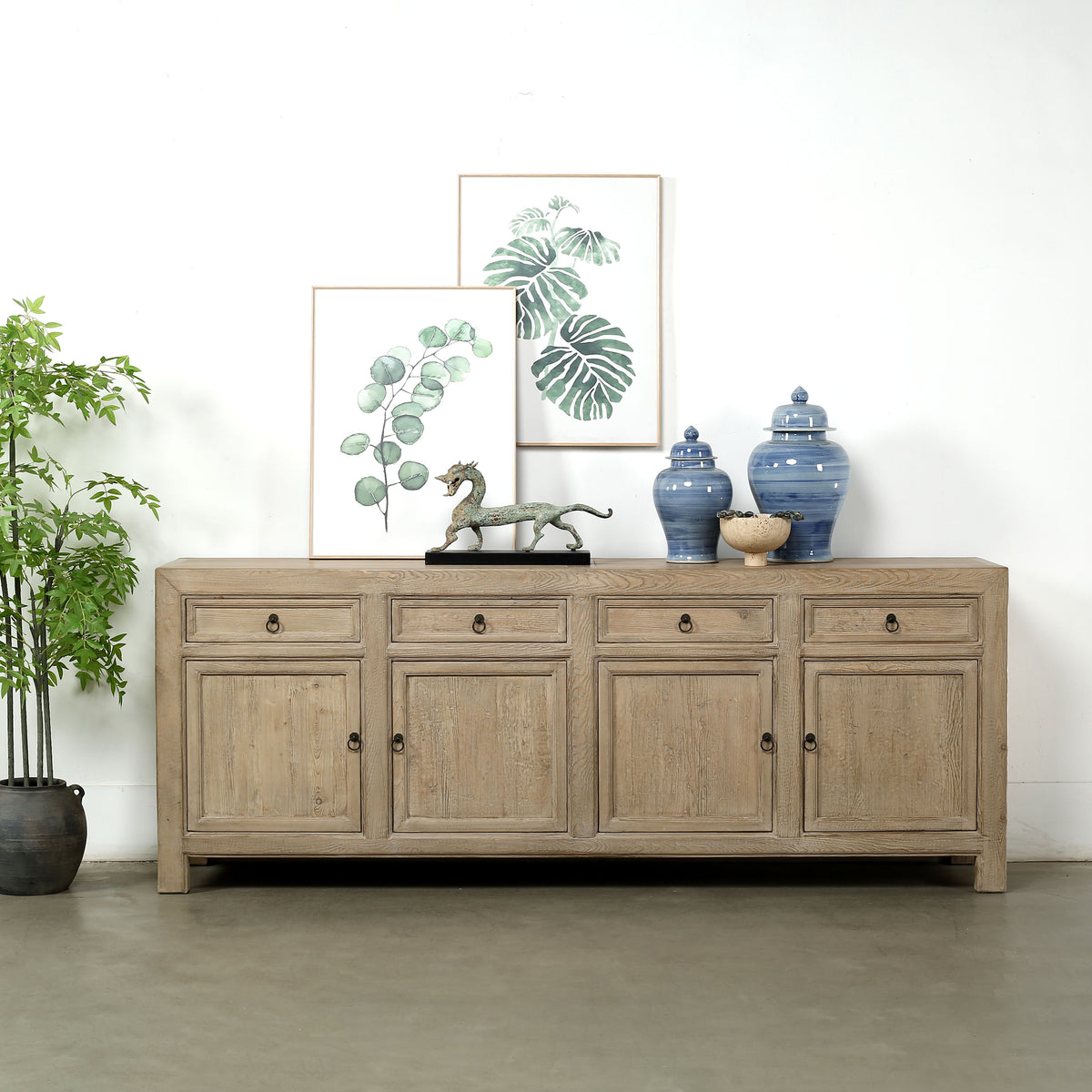 Four Drawers Sideboard Weathered Natural 93x18x35H
