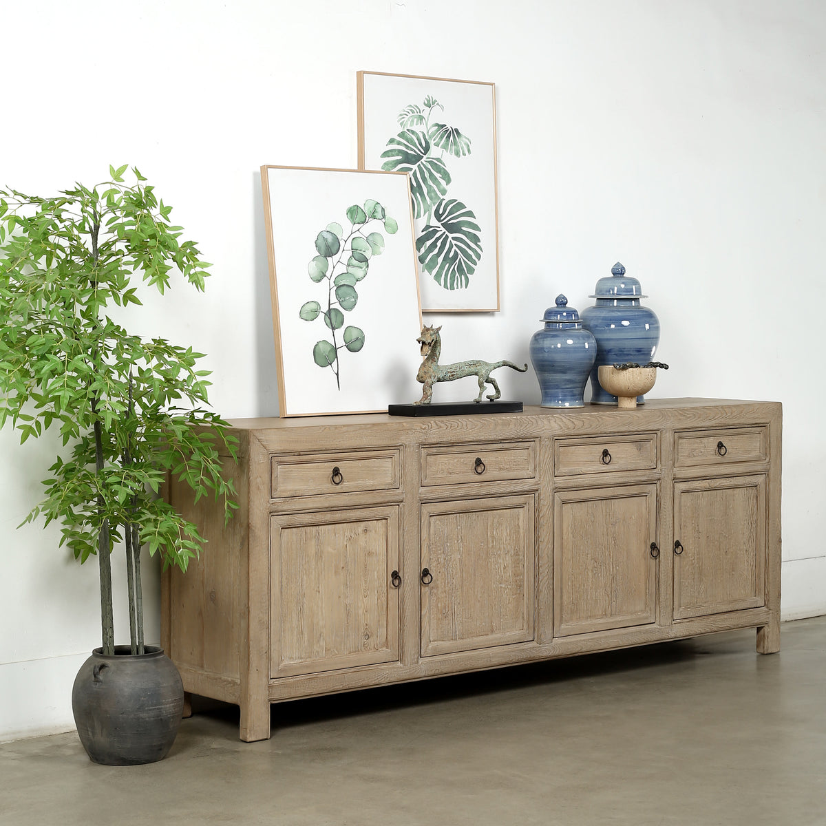 Four Drawers Sideboard Weathered Natural 93x18x35H
