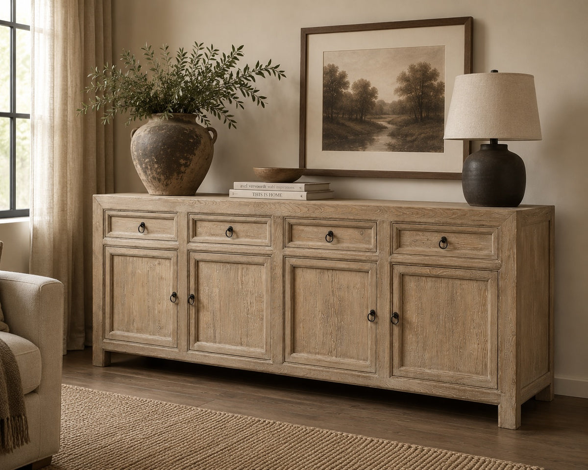 Four Drawers Sideboard Weathered Natural 93x18x35H