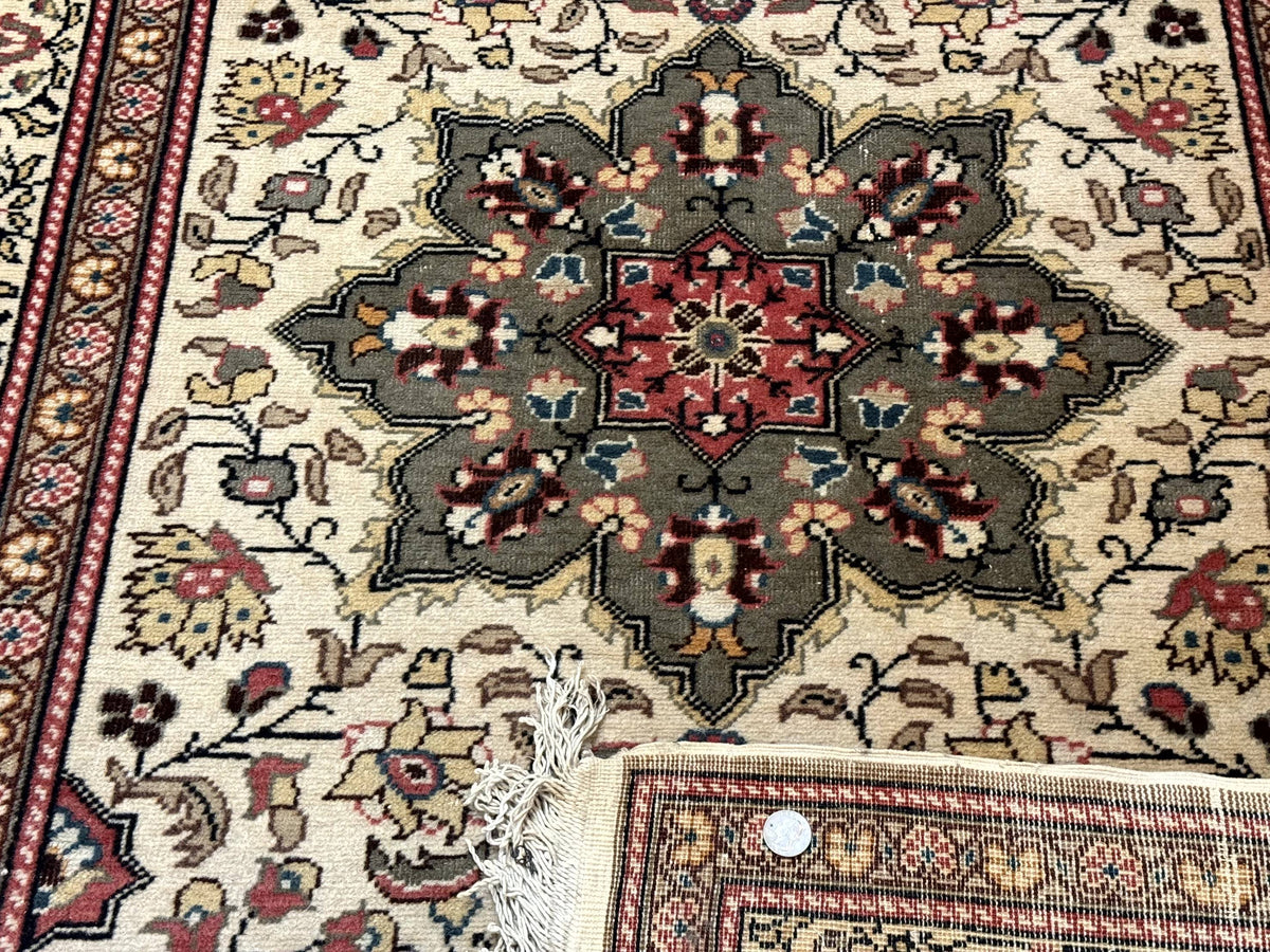 Turkish Sivas Rug 4x6, Floral Medallion, Beige Pink-Red Green, Handmade - Jewel Rugs, view 11