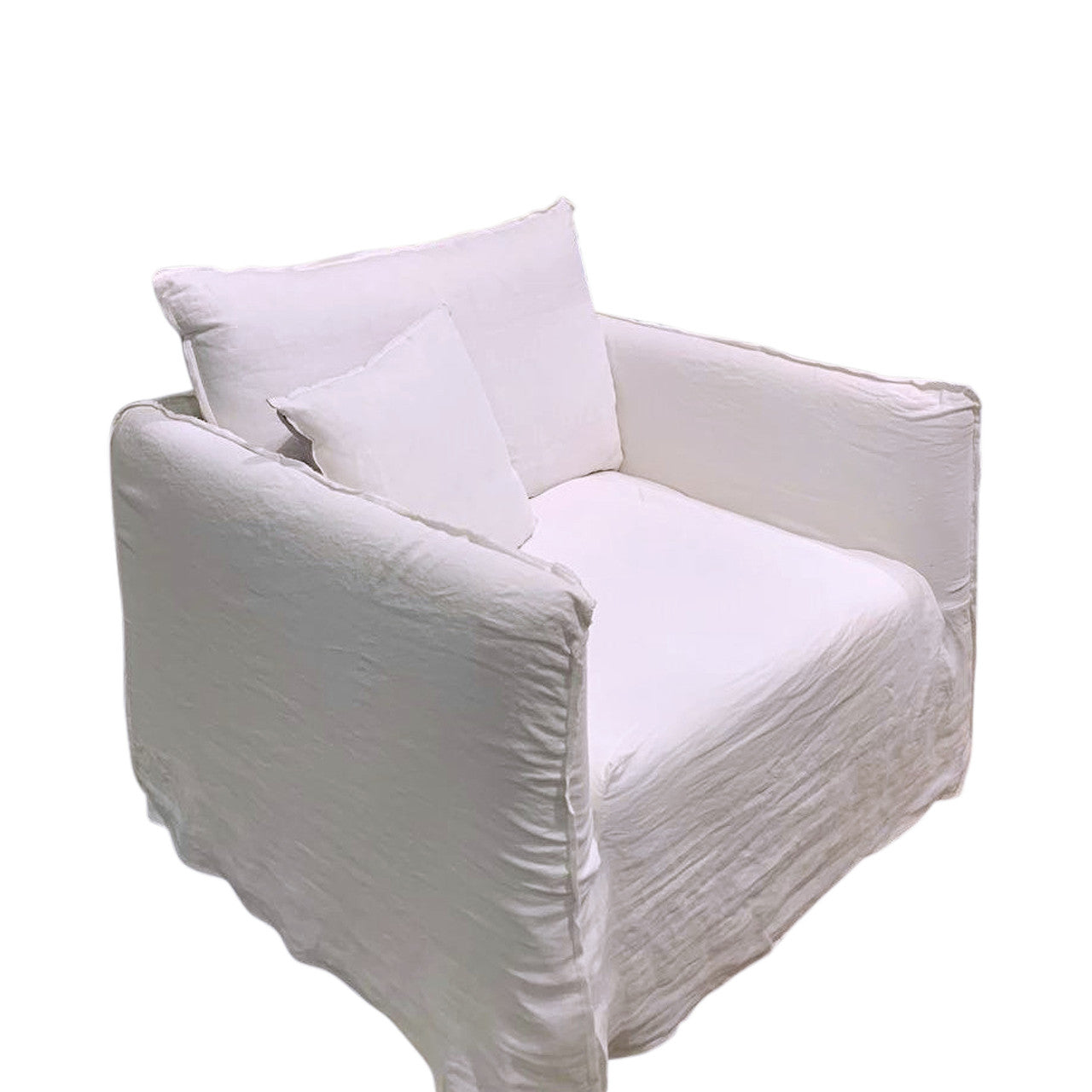 Naples Slipcovered Swivel Sofa Chair Wash Linen White Small image