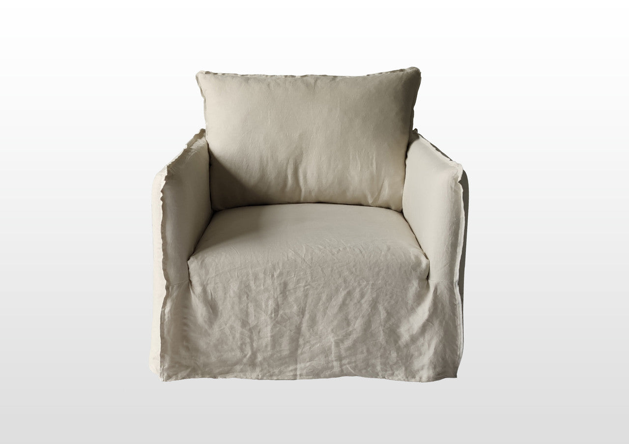 Naples Slipcovered Swivel Sofa Chair Wash Linen Light Beige image