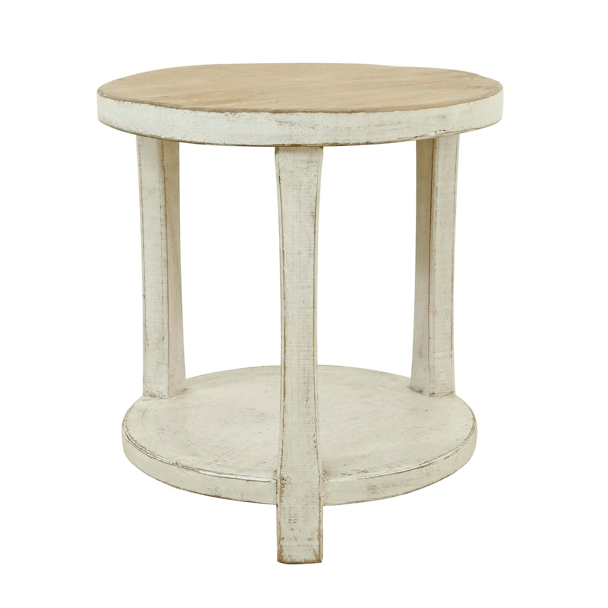 Amalfi Two Tones Round Side Table with Shelf Antique White