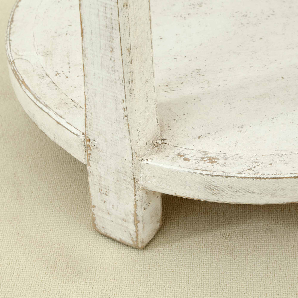 Amalfi Two Tones Round Side Table with Shelf Antique White