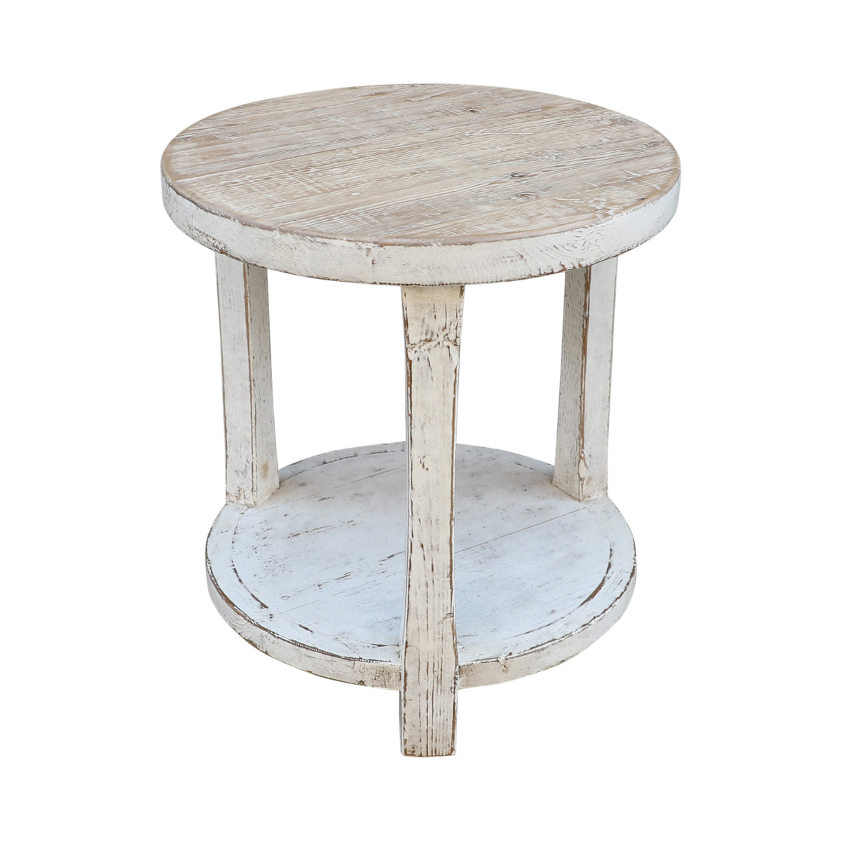 Amalfi Two Tones Round Side Table with Shelf Antique White