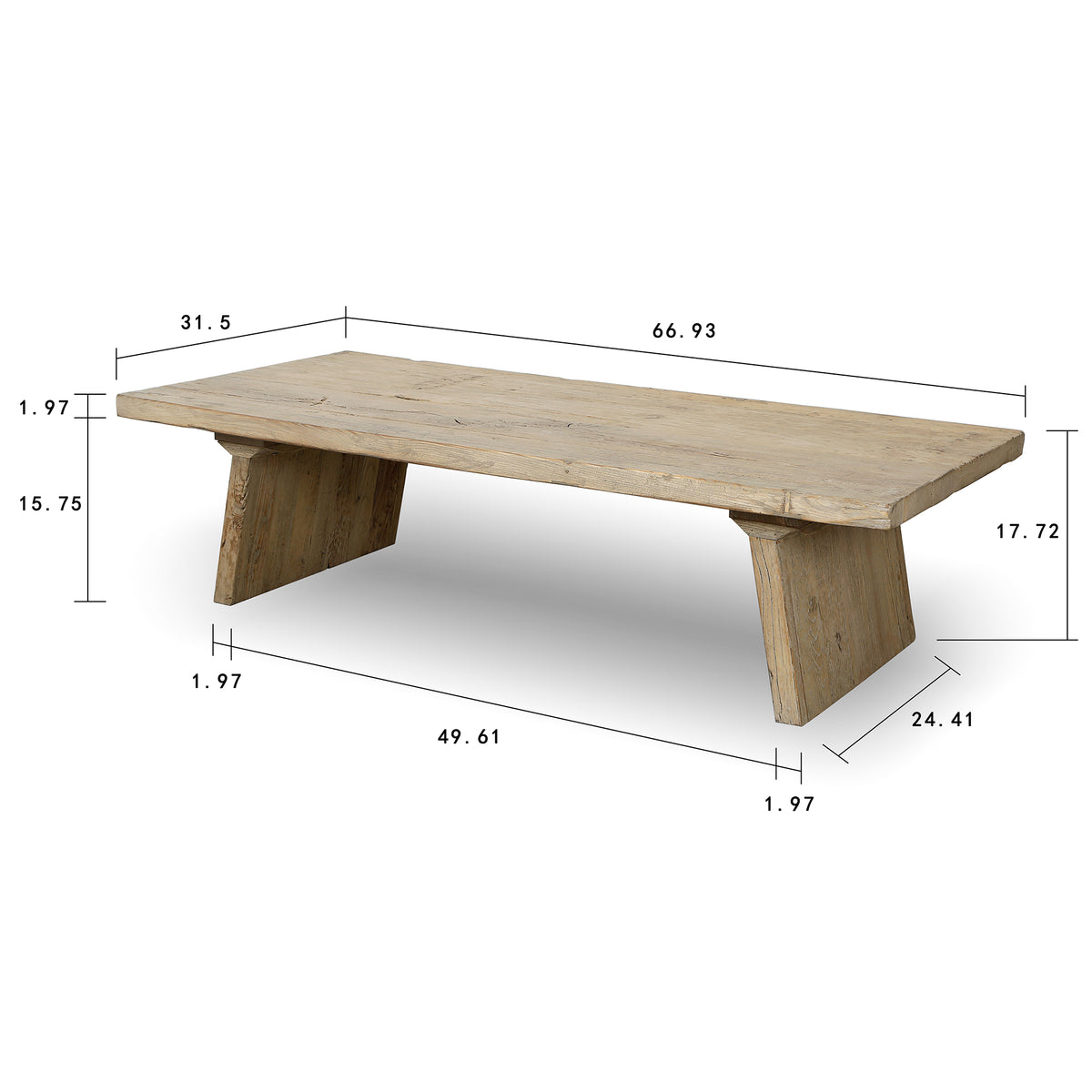 Sled Coffee Table Weathered Natural Old Wood