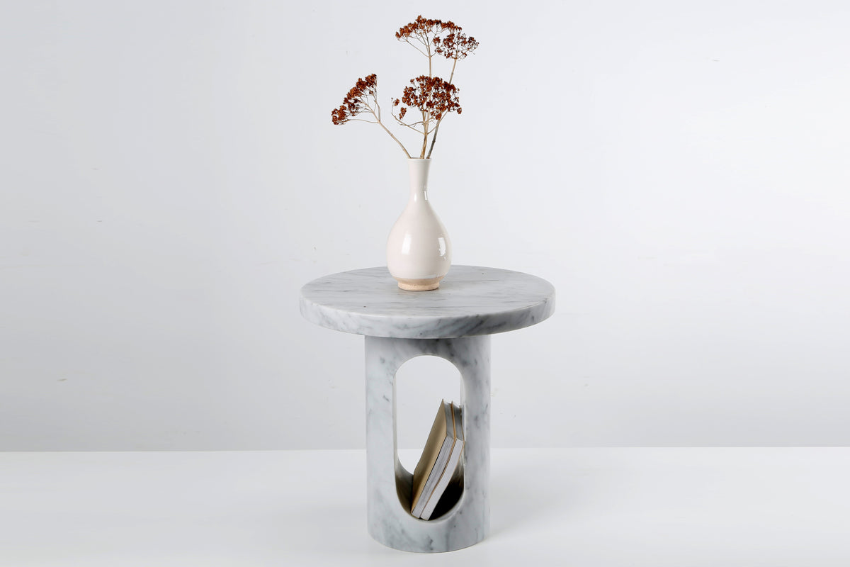 Laguna Side Table Round Natural White Marble