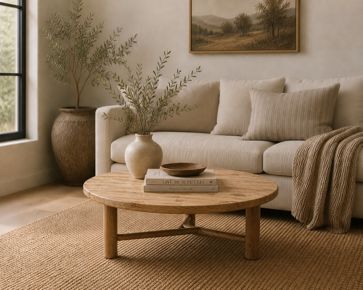 48" Round Coffee Table with Round Legs Weathered Natural