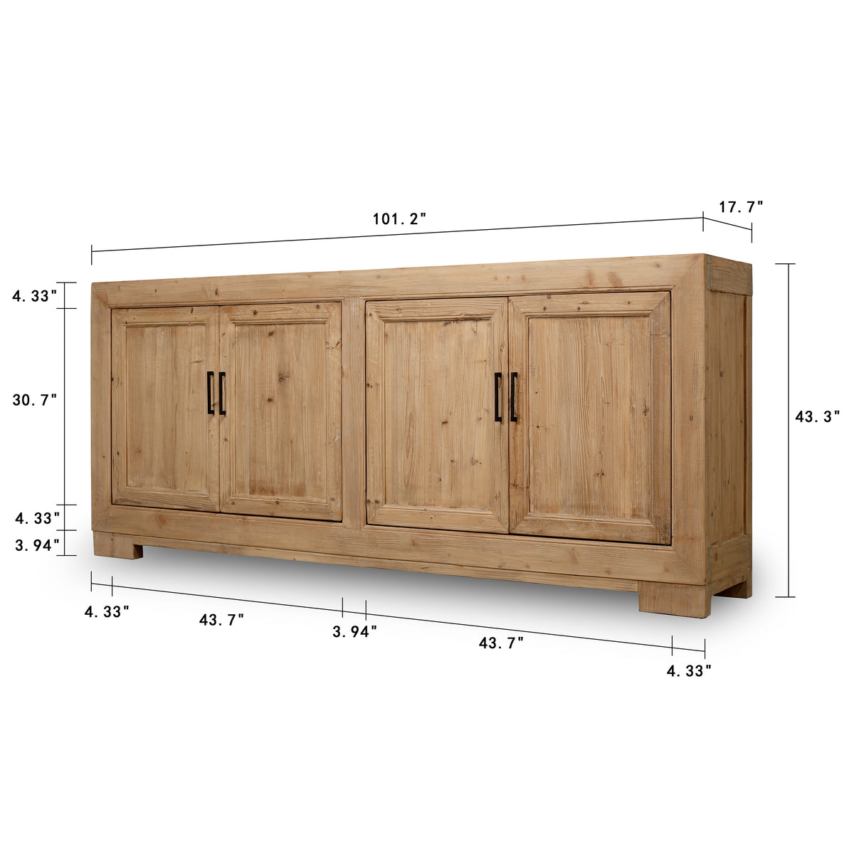 Capri Four Doors Tall Sideboard Weathered Natural Wood 101X18X43H