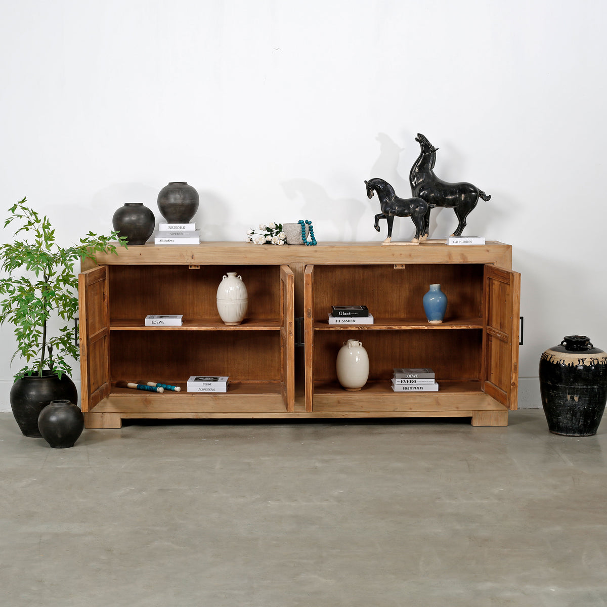 Capri Four Doors Tall Sideboard Weathered Natural Wood 101X18X43H