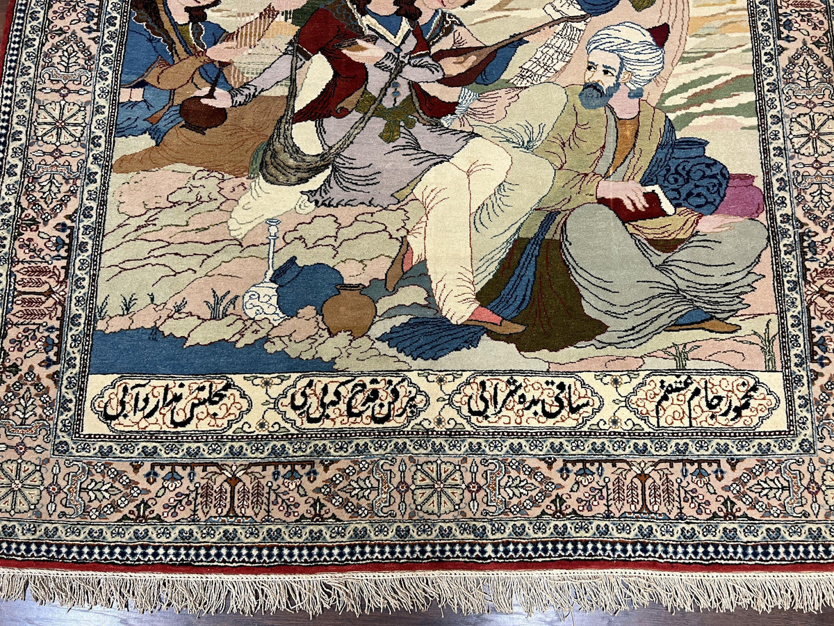 Vintage Persian Qum Pictorial Rug 5x7 - Wool & Silk - Jewel Rugs, view 5