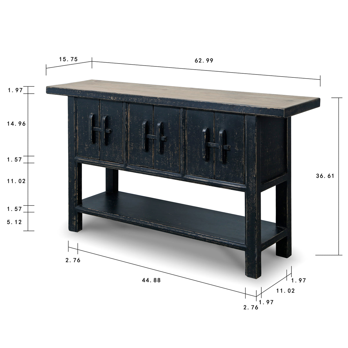 Approx. 63" Wide Three Doors Console Distressed Black